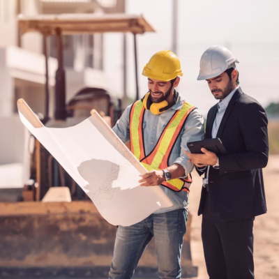 civil-engineer-construction-worker-manager-holding-digital-tablet-blueprints-talking-planing-about-construction-site-cooperation-teamwork-concept_640221-156